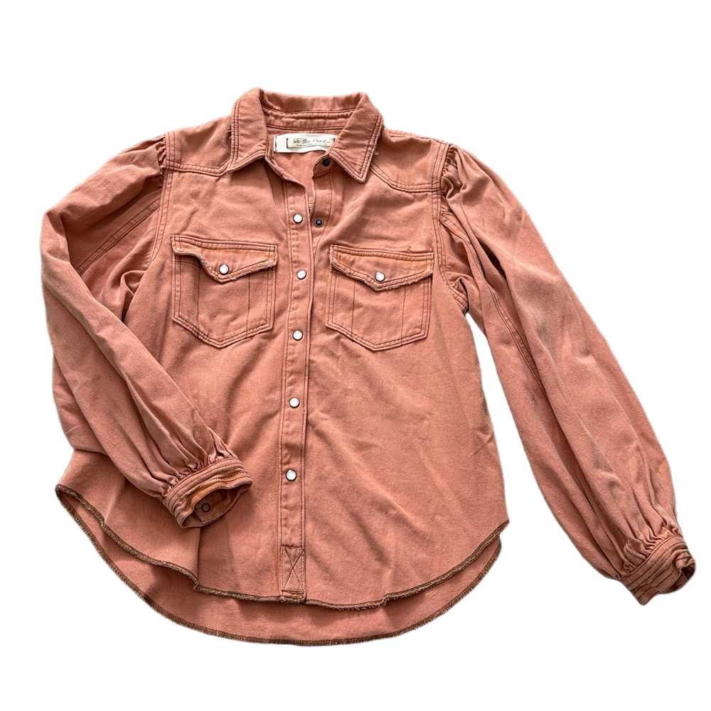 Free People Dusty Rose Button-Front Bomber Shirt Jacket
